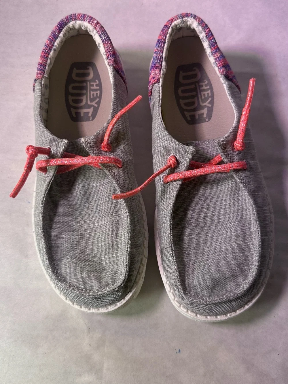 Hey Dude Kids Grey Canvas Moccasins with Pink Accents